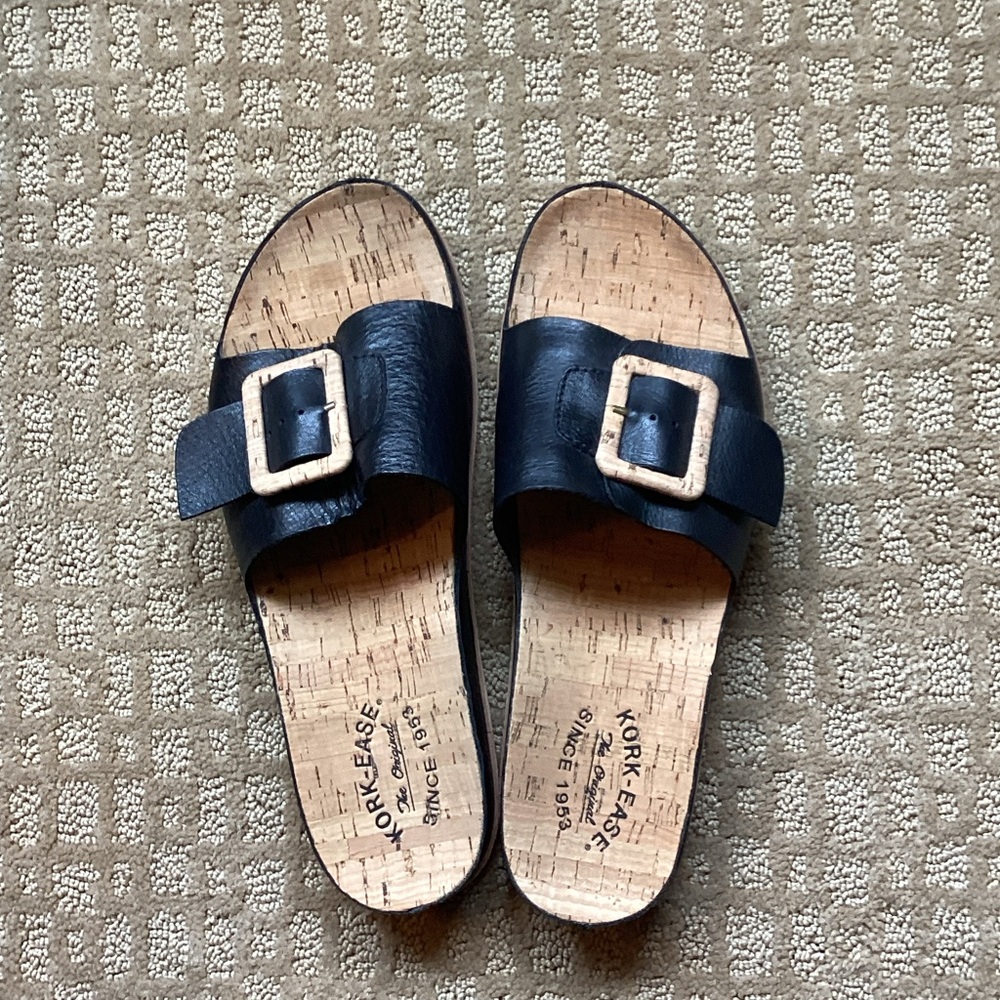 Kork-Ease Black Leather Buckle Sandals